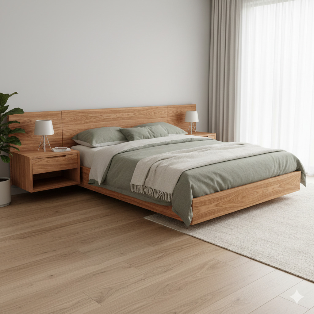 Custom bedroom furniture set with bed frame and nightstands