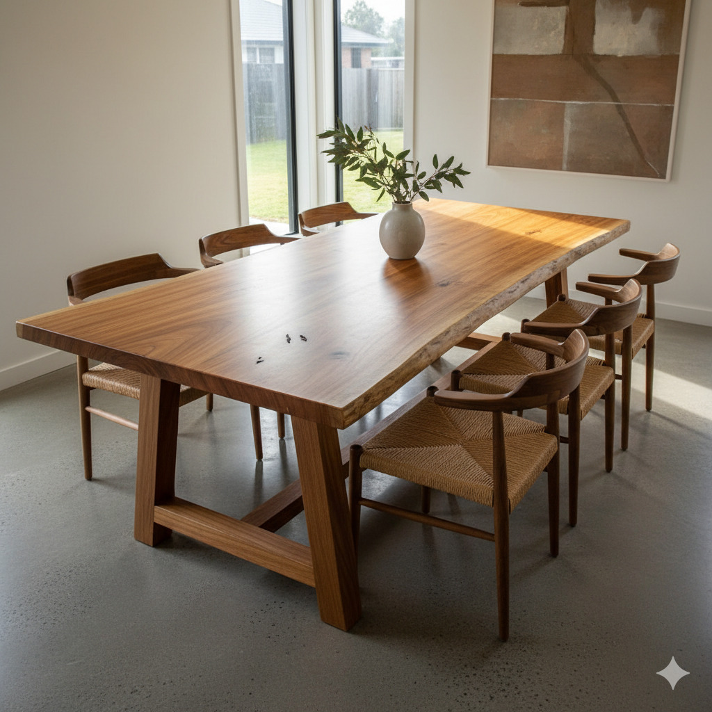 Custom solid timber dining table with natural finish